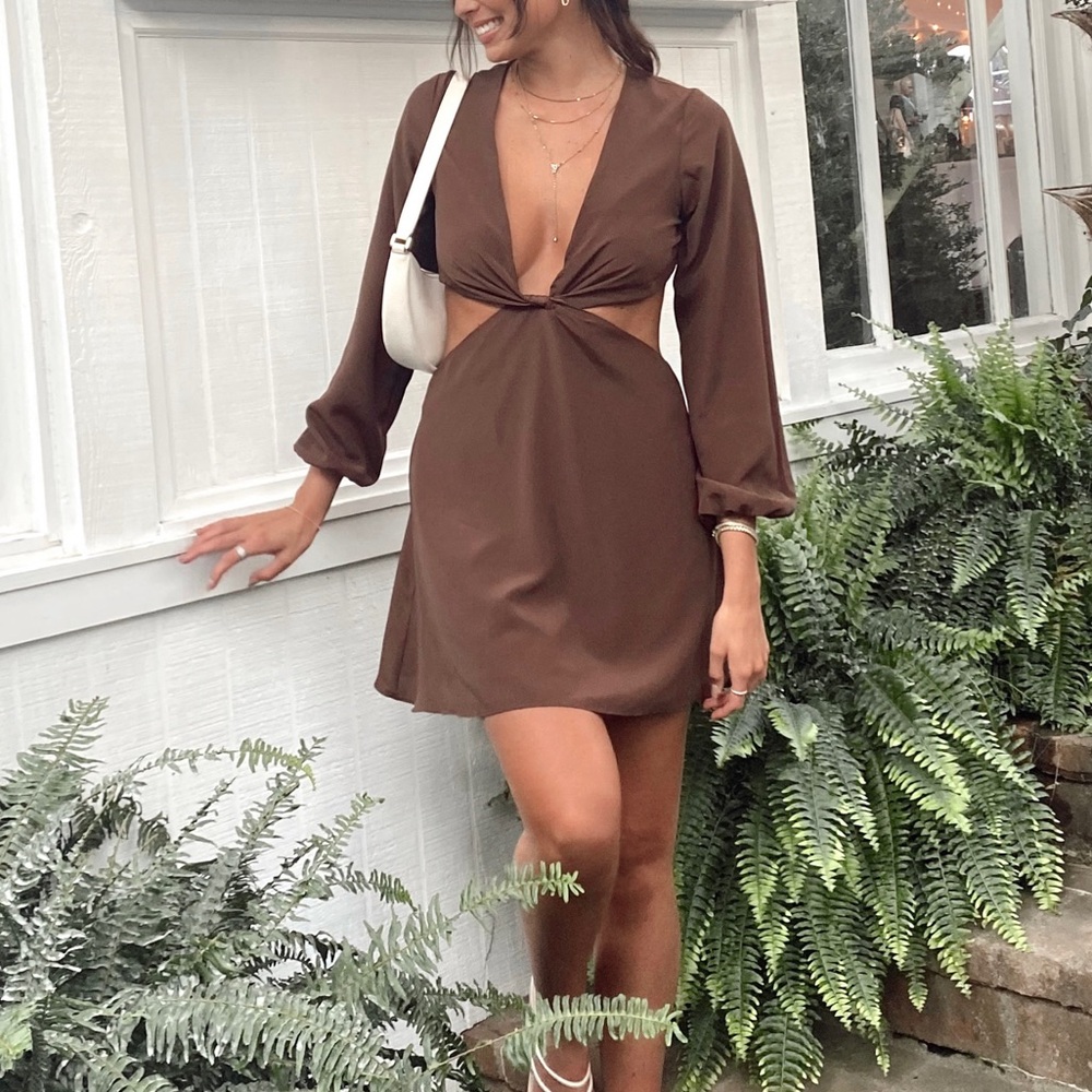 White Fox What You Feel Brown Mini Dress